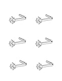 6pcs L en forma de anillos de nariz para mujer, cuadrado transparente CZ nariz tachuela, 18g 2.5mm, Metal, Sin gemas.