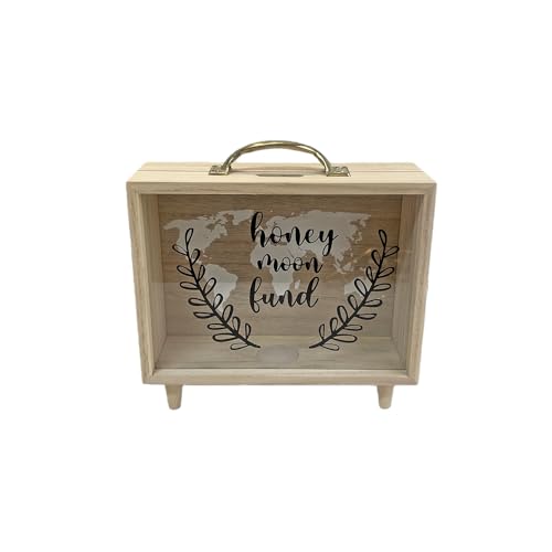 Eiuuioj 木製貯金箱 デスクトップ 旅行 お金 収納 透明 貯蓄 収納 (honey)