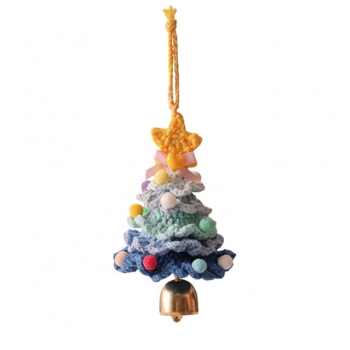 Lumoknit Handmade Crochet Christmas Tree with Copper Bell – Mini Knitted Holiday Decoration with Gift Box, Available as Single or Set, Cozy Ornament for Tabletop & Fireplace (Style D)