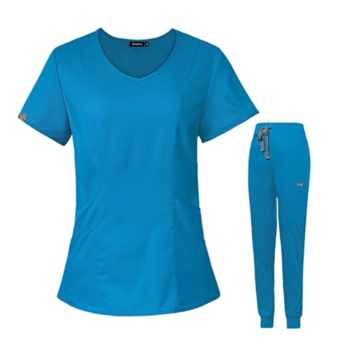Qianly Conjunto de Uniformes de Enfermagem para Cuidados Médicos, Azul, eu