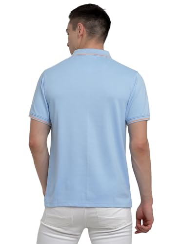 Image of Deniklo Cotton Rich Half Sleeve Regular Fit Solid Polo Tshirt for Men (DK801-L Powder Blue)