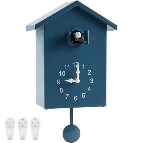 Image of Cuckoo Clock with Chimer Minimalist Cuckoo Sound Clock with Pendulum Delicate Cuckoo Clock Bird House Battery Powered Cuckoo Wall Clock for Wall Art Home Room Kitchen Office Decoration (grey A)