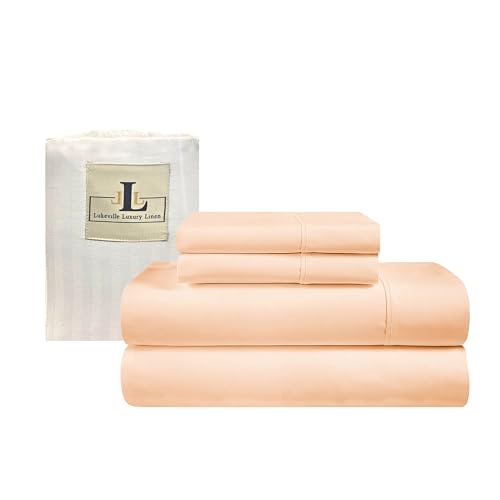 Lukeville Luxury Linen Full XL Size Bed Sheets - Softest 100% Cotton 4PC Sheet Set,Sateen Bedding -500 Thread Count- Comfy,Breathable and Cooling Sheets,Deep Pockets Fits Upto 16" Deep Mattress- Blush