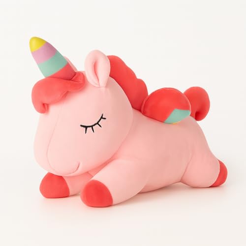 Image of Soft Unicorn Plush Toy for Kids | Cute Sleeping Unicorn Stuffed Animal for Girls & Boys Hugging Toy Gift for Birthday & Baby Room Decor (Pink Color) 25cm