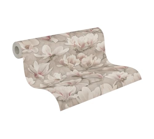 A.S. Création PintWalls Vliestapete mit Blumen-Motiv Magnolien 0,53 x 10,05 m – Braun, Rosa, Weiß – Blumentapete - 396101