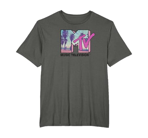Logo MTV Remplissage de Plage de palmiers rétro MTV T-Shirt, Herren Große Größen, Anthrazit, 3X Tall
