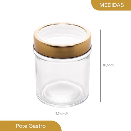 LYOR - Conjunto 6 Potes de Vidro com Tampa em Acrílico Gastro Dourada 350ml - Temperos - Condimentos