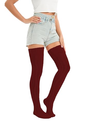 Image of YELAIVP Women's Thigh High Socks Over Knee Cable Knit Boot Stockings Winter Long Warm Leg Warmers