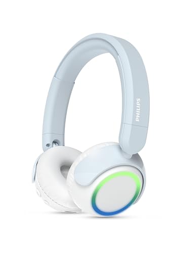 Image of Philips K4200 Lightweight On-Ear Wireless Kids Headphones - Built-in Mic, LED Lights, Safe Volume Limited, Audio Sharing, Foldable & Durable, Blue