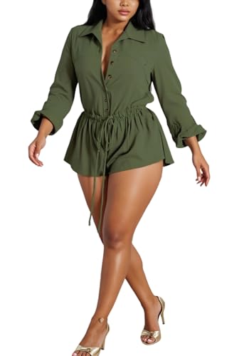 Unybwonn Womens Cargo Rompers Long Sleeve One Piece Short Jumpsuit