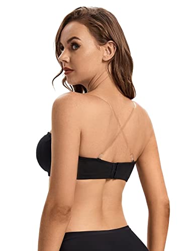 Angool Strapless Bra For Women Comfort Non-Slip Silicone Bandeau Bra Seamless Wirefree Padded Tube Top Bralette Black #TOP3