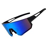 GLARDEFE Sports Baseball Sunglasses - Running Sunglasses for Men Women - Driving Fishing Cycling Bike Glasses UV400 Protection(Black/Blue Mirror)