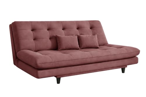 Image of 3-Seater Velvet Sofa Cum Bed | Tufted Convertible Sleeper Sofa | Plush Cushioned Seating | Space-Saving Design for Living Room, Bedroom & Office | Rose Pink