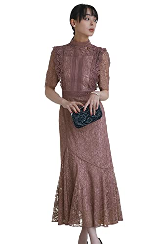 [ルイ ルエ ブティック] バック リボン フレアー レース ワンピース ドレス レディース ミセス ママ フォーマル 大きいサイズ 半袖 ロング パーティドレス パーティードレス 式 セレモニー 結婚式 二次会 パーティ パーティー M(9号) ピンクU1182-M-PNのサムネイル