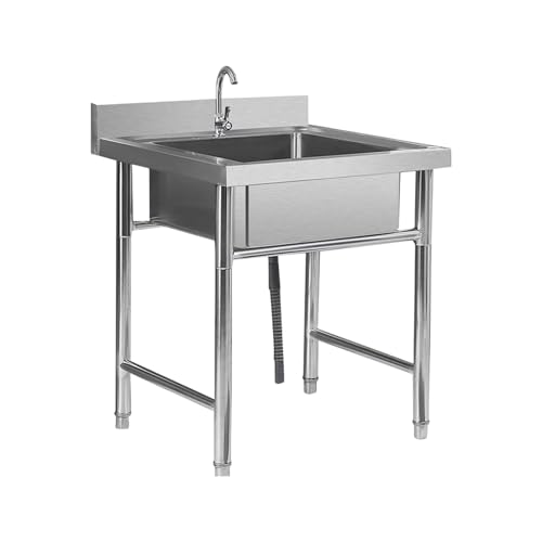 A Fregadero de acero inoxidable Fregadero de cocina hecho a mano para una sola casa Lavabo Fregadero para lavar platos con soporte Fregadero (50 * 50 * 80 cm / 19,7 * 19,7 * 31,5 pulgadas)