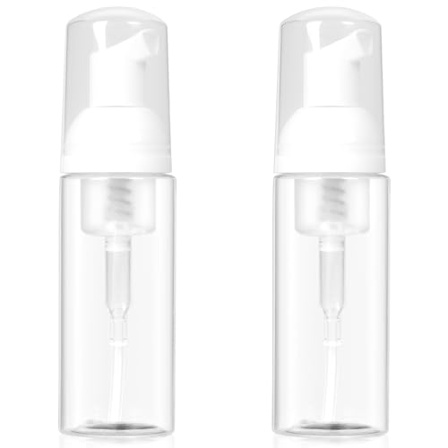 Travel Foam Pump Bottle 2oz - Leak-Proof BPA-Free Foaming Dispenser for Hand Soap Shampoo Facial Cleanser | Portable Refillable Containers for Gym Travel Home Use (2-Pack)