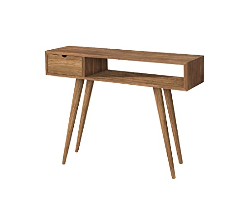 HOGAR24 ES Kronos 100- Mueble Recibidor-Entrada, Diseño Industrial-Vintage, Cajón, Estante y Patas, Madera Maciza Natural. Medidas: 100 cm x 30 cm x 90 cm