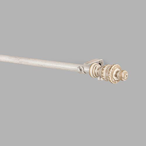 Image of The Decor Mart 52 inch to 144 inch Extendable Curtain Rod |1 inch Curtain Rods for Door & Windows Adjustable Iron Telescopic Drapery Bar with Wooden Finials | Distressed White