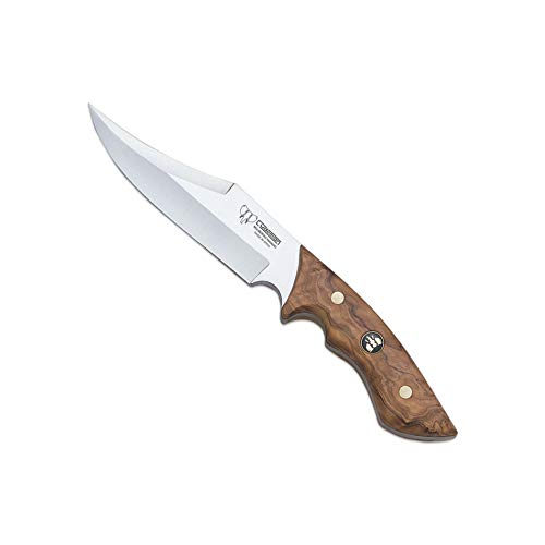 Cudeman Cuchillo 121-L Pistolo hoja de acero ACX-380 de 16 cm estilo macho riojano empuñadura de madera natural de olivo de 12 cm para caza, pesca, supervivencia y bushcraft + Portabotellas