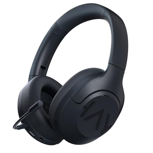 HAYLOU S30 Fone de ouvido Bluetooth com Cancelamento Ativo de Ruído, Over Ear Headphones com Extraível Individualmente Microfone, Suporta conexão com consoles