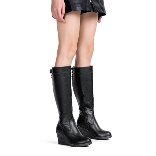Vepose CJY9651-BLACK-07.5 Women'S 9651 Black Knee High Boots Fashion Wedge Heel 3 Inch Boot thumb #2