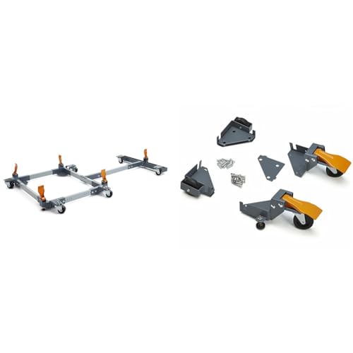 Image of Bora Portamate PM-3795 Table Saw Extension Combo with PM-1100 400lb Capacity Customizable Rolling Base Kit for Moving Machinery