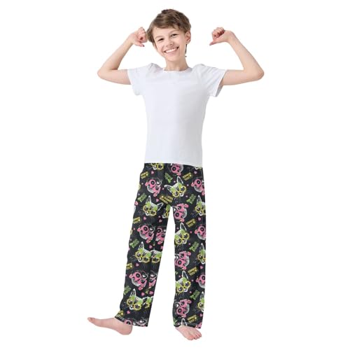 Summer Cool Cat Boys Long Pants Soft Trousers Elastic Waist Kids Lounge Bottoms with Pockets S-XL2