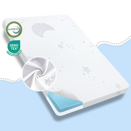 La Mejor Lista de Colchones para parques infantiles para comprar online. 44 QHUCBAEG - Colchón de juego y paquete de 38 x 26 pulgadas con funda jacquard transpirable, colchón portátil de espuma viscoelástica suave y firme para pack n Play