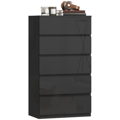 HOMCOM Chest of Drawers, 5 Drawers Storage Cabinet Floor Tower Cupboard for Bedroom Living Room, High Gloss Black