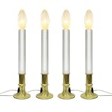 4 Pack Christmas Electric Window Candles with Dusk-to-Dawn Auto Sensor, Turns On in Dark, Off in Light, Plug in Electric Candle for Christmas Window Home Table Decor, 7W C26 Clear Bulb, Gold Base