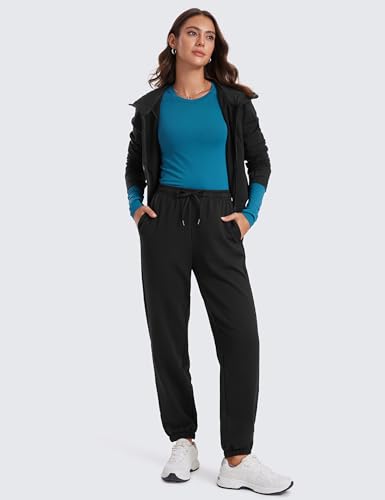 CRZ YOGA Fleece Sweatpants Women Cotton Joggers High Waisted Lounge Casual Travel Elastic Bottom Pants with Pockets3