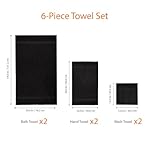 Amazon Basics 6 Piece Oversized Fade resistant Towel set, 100% Cotton towels for bathroom, soft and absorbent, 2 Bath Towels, 2 Hand Towels and 2 Washcloths bathroom towel set, Black - Image 3