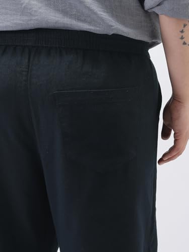 Image of Urbano Plus Men's Loose Fit Solid Linen Blend Trousers Non-Stretchable