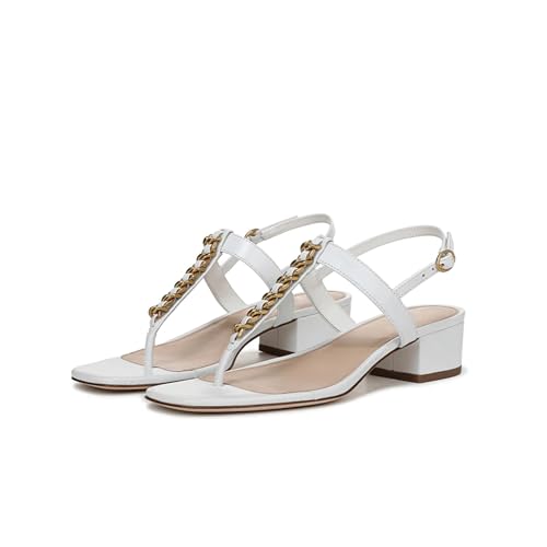 Square Toe Heeled Sandals Chunky Heel Thong Sandal with Metal Hardware T Straps Slingback Dressy Sandals - Main Image