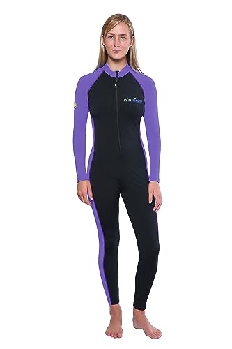 Women Full Body Coverup UV Swimsuit Stinger Suit UPF50+ Protection Black Purple Chlorine Resistant