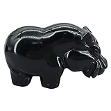  FOCCAR 7,6 cm handgeschnitzter Edelstein Kristall HippoKristall natürlicher schwarzer Obsidian Nilpferd Tier Charm Totem Stein Figur Tasche Statue Dekore Naturstein