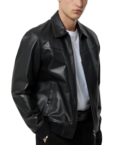 Mens 100% Real Lambskin Leather Bomber Jacket - Premium Shirt Collar Style Bomber Leather Jackets for Men2
