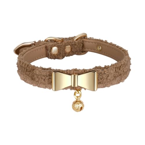 Collier en peluche crème haut de gamme avec nœud papillon et clochette subtile