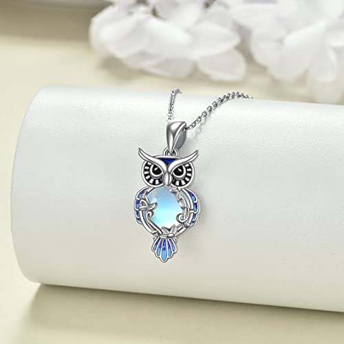 LUHE Moonstone Owl Necklace Gifts Sterling Silver Filigree Owl Pendant Necklace Christmas Jewelry for Women Girls3