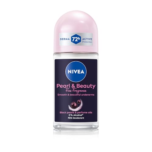 NIVEA Women Deodorant Underarm Roll On Pearl & Beauty Fine Fragrance | Long Lasting Fragrance with Floral Scent | 72 Hour active Odour Protection | 0% Alcohol | Dermat approved | 50 ml