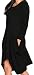 Women Asymmetrical Loose Long Sleeve Pockets Tunic Shirt Dress Black 2XL