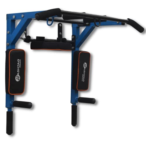 HASHTAG FITNESS Wall mount pull up bar, wall mount 3 in 1, dips station, home gym equipments, height increasing equipments for men,kids and women (Blue)