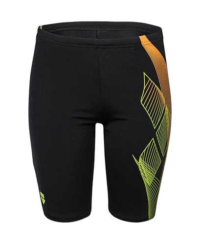 ARENA Boy's Performance Sea Water Competitive Athletic Swim Jammers Chlorine Resistant Quick-Dry UPF 50+ Sun Protection, Adjustable Fit for Racing and Training, Black, Size 14-16(30)