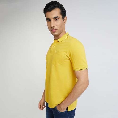 Image of Raymond Men's Modern Fit Solid Pattern Pure Cotton Half Sleeve Polo Neck Casual T-Shirt