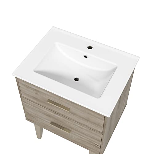 24 Inch Bathroom Vanity Sink Combo Furniture, Solid Wood Construction Bathroom Storage Cabinet With Drawer And Solid Wood Legs, Bathroom Vanity Cabinet With White Ceramic Sink, Maple(Without Faucet) #TOP4