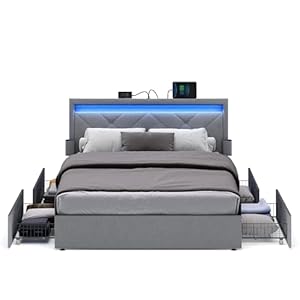 VASAGLE LED Bed Frame Queen Size, Q...