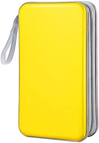 Bivisen 80 Capacity CD/DVD Case Storage Holder Binder Organizer Portable Zipper Hard Plastic CD/DVD Cases Organizer Wallet Book for Car Home Travel (Yellow)