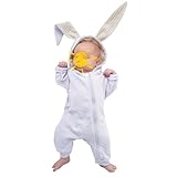 Motteecity Baby Toddler Boys Clothes Unisex Cute Bunny Long Sleeves Zipper Romper (9M, White)