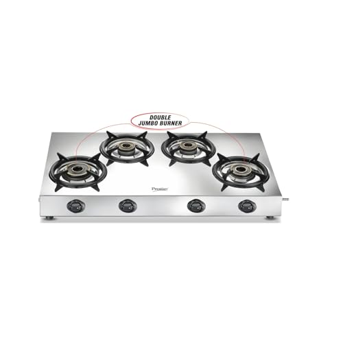 Image of Prestige Perfect Plus 04B 1mm Stainless Steel Body L.P. Gas Stove 4 Brass Burners Silver|Designer Forged Brass Burners|Removable Spill Tray