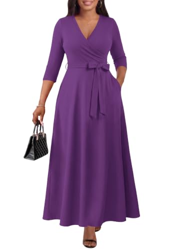 Image of FANDEE Plus Size Maxi Dress for Women Casual Summer Sundress V-Neck 3 /4 Sleeve